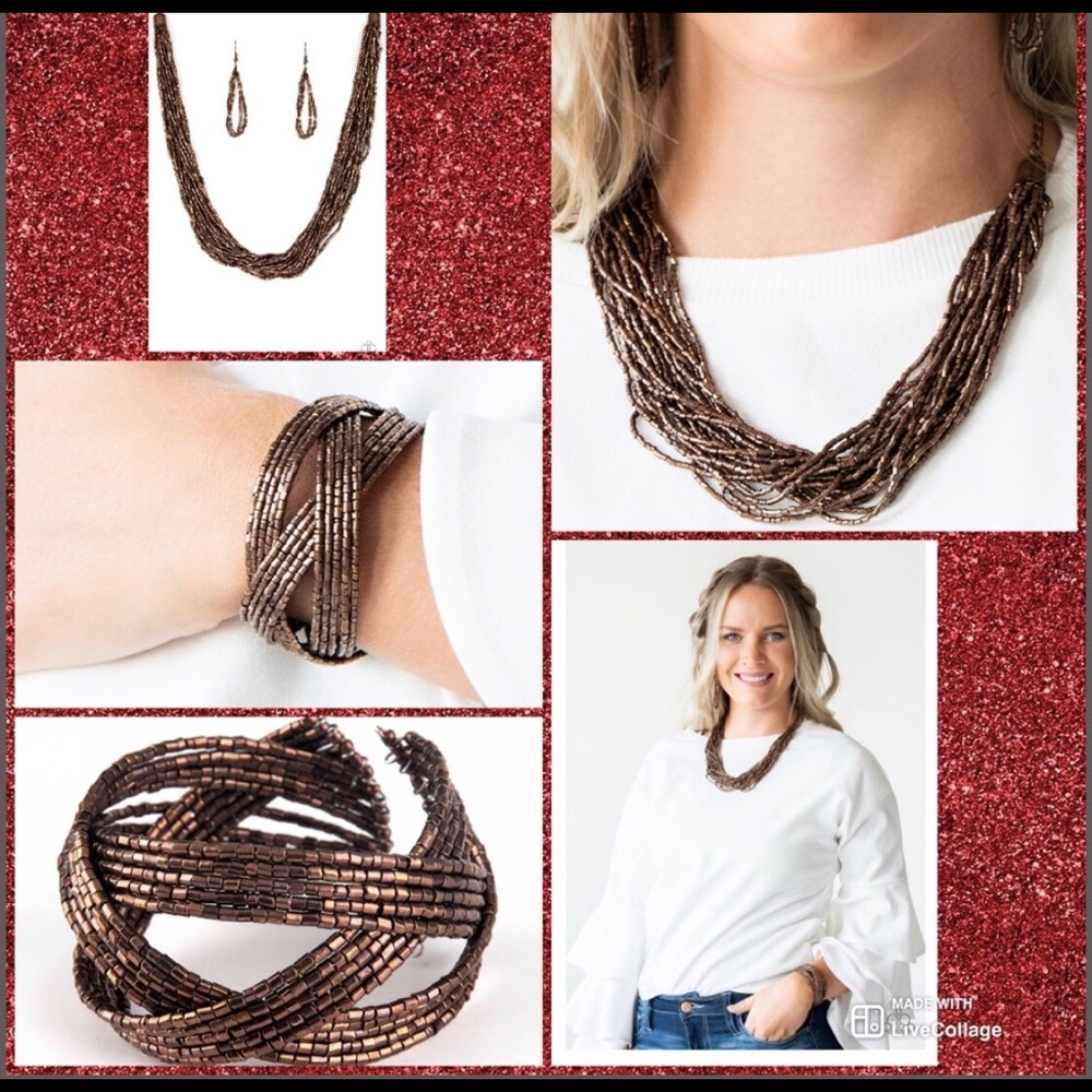 Copper Seed Bead Necklace  Earrings and Bracelet